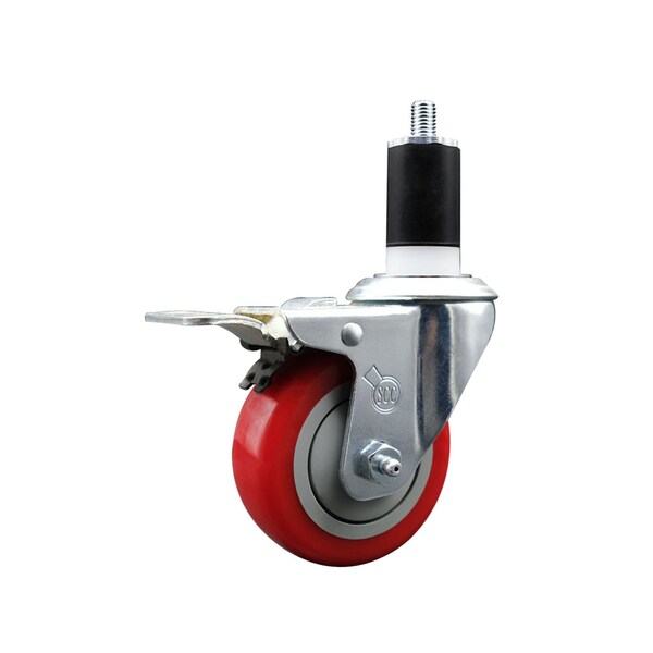 3.5'' Red Poly Swivel 1-1/2'' Expanding Stem Caster Total Lock Brake